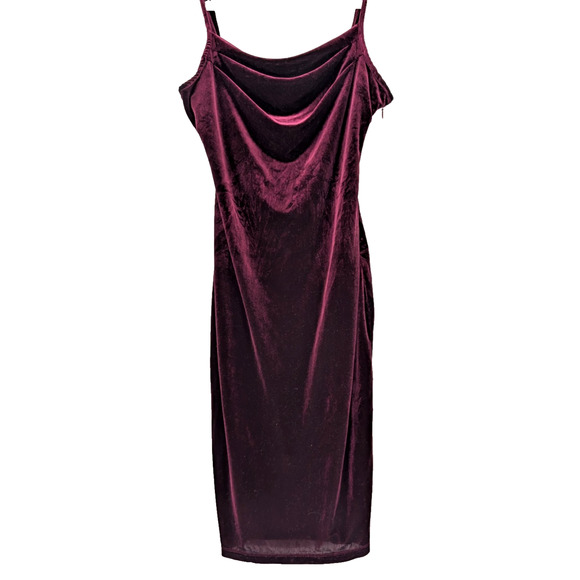 1 State Burgundy Port Velvet Bias Cut Cowl Neck Midi Slip Dress Y2K Glam Medium - Picture 3 of 13